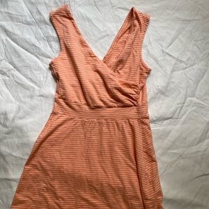 Patagonia Organic Cotton Striped Orange Midi Dress Medium Granola‎ Gorpcore Cozy